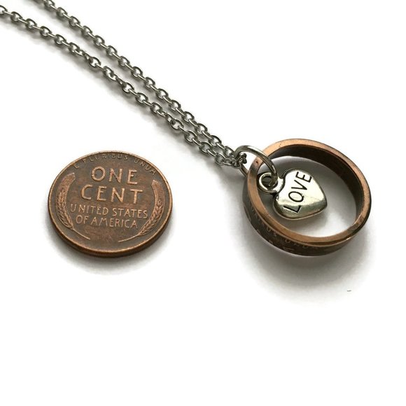 US Copper Wheat Penny Coin Ring Heart Necklace Stainless Steel Handmade OOAK - Picture 4 of 13
